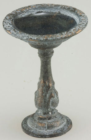 Dollhouse Miniature Birdbath, Aged with Water